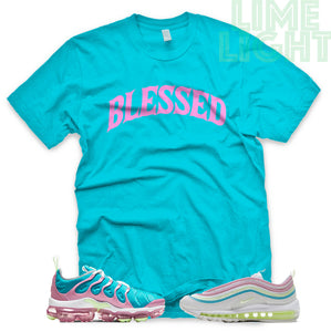 Barely Volt/ Teal/ Pink "Blessed" VaporMax Plus | Air Max 97 Teal Sneaker T-Shirt