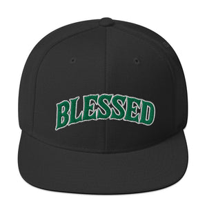 Black Snapback Hat "Blessed" in Green