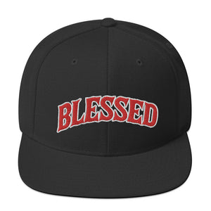 Black Snapback Hat "Blessed" in Red