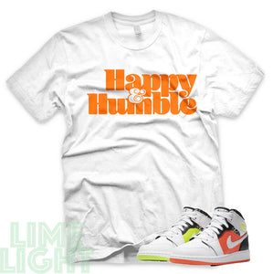 Volt/ Hyper Crimson "Happy and Humble" Air Jordan 1 GS  | Air Jordan 1s PS | AJ1 Notebook White Sneaker T-Shirt