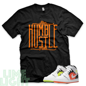 Volt/ Hyper Crimson "Stay Humble Hustle Hard" Air Jordan 1 GS  | Air Jordan 1s PS | AJ1 Notebook Black Sneaker T-Shirt