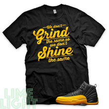 Load image into Gallery viewer, University Gold &quot;Grind and Shine&quot; Air Jordan 12 Black Sneaker T-Shirt

