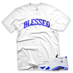 Hyper Royal "Blessed" Air Jordan 14 White Sneaker T-Shirt