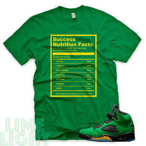 Oregon Green "Success Nutrition Facts" Air Jordan 5 Green Sneaker T-Shirt