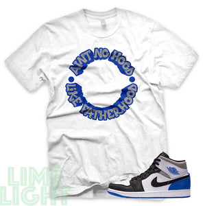 Union Hyper Royal | Game Royal Black Toe "Ain't No Hood Like Fatherhood" Air Jordan 1 White Sneaker T-Shirt