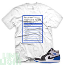 Load image into Gallery viewer, Union Hyper Royal | Game Royal Black Toe &quot;Success Nutrition Facts&quot; Air Jordan 1 White Sneaker T-Shirt
