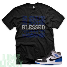 Load image into Gallery viewer, Union Hyper Royal | Game Royal Black Toe &quot;Blessed7&quot; Air Jordan 1 Black Sneaker T-Shirt
