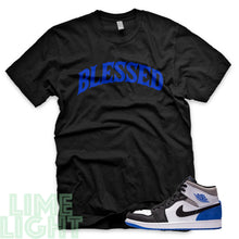 Load image into Gallery viewer, Union Hyper Royal | Game Royal Black Toe &quot;Blessed&quot; Air Jordan 1 Black Sneaker T-Shirt
