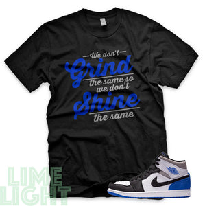 Union Hyper Royal | Game Royal Black Toe "Grind and Shine" Air Jordan 1 Black Sneaker T-Shirt