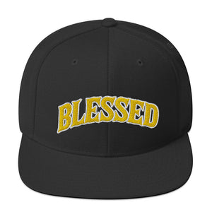 Black Snapback Hat "Blessed" in Gold