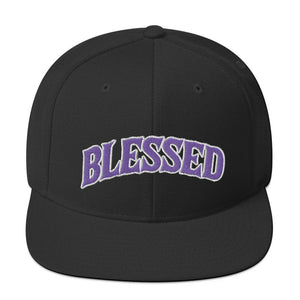 Black Snapback Hat "Blessed" in Purple