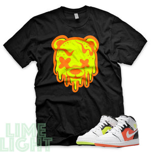 Volt/ Hyper Crimson "Drippy Bear" Air Jordan 1 GS  | Air Jordan 1s PS | AJ1 Notebook Black Sneaker T-Shirt
