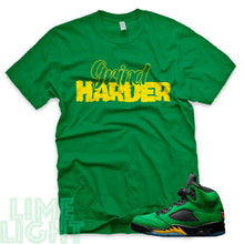 Load image into Gallery viewer, Oregon Green &quot;Grind Harder&quot; Air Jordan 5 Green Sneaker T-Shirt
