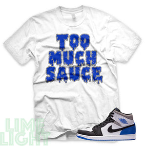 Union Hyper Royal | Game Royal Black Toe "Too Much Sauce" Air Jordan 1 White Sneaker T-Shirt