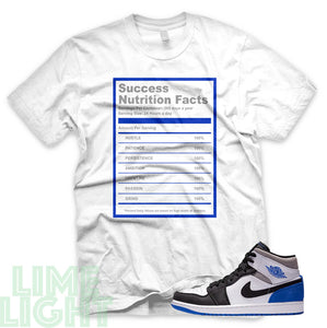 Union Hyper Royal | Game Royal Black Toe "Success Nutrition Facts" Air Jordan 1 White Sneaker T-Shirt