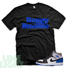 Load image into Gallery viewer, Union Hyper Royal | Game Royal Black Toe &quot;Happy and Humble&quot; Air Jordan 1 Black Sneaker T-Shirt
