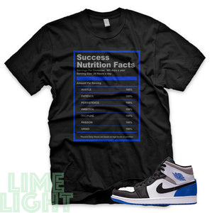 Union Hyper Royal | Game Royal Black Toe "Success Nutrition Facts" Air Jordan 1 Black Sneaker T-Shirt