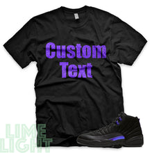 Load image into Gallery viewer, Dark Concord &quot;Custom Text&quot; Air Jordan 12 Black and White Sneaker T-Shirt
