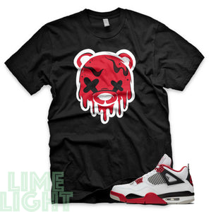 Fire Red "Drippy Bear" Nike Air Jordan 4s Black or White Sneaker Match T-Shirt